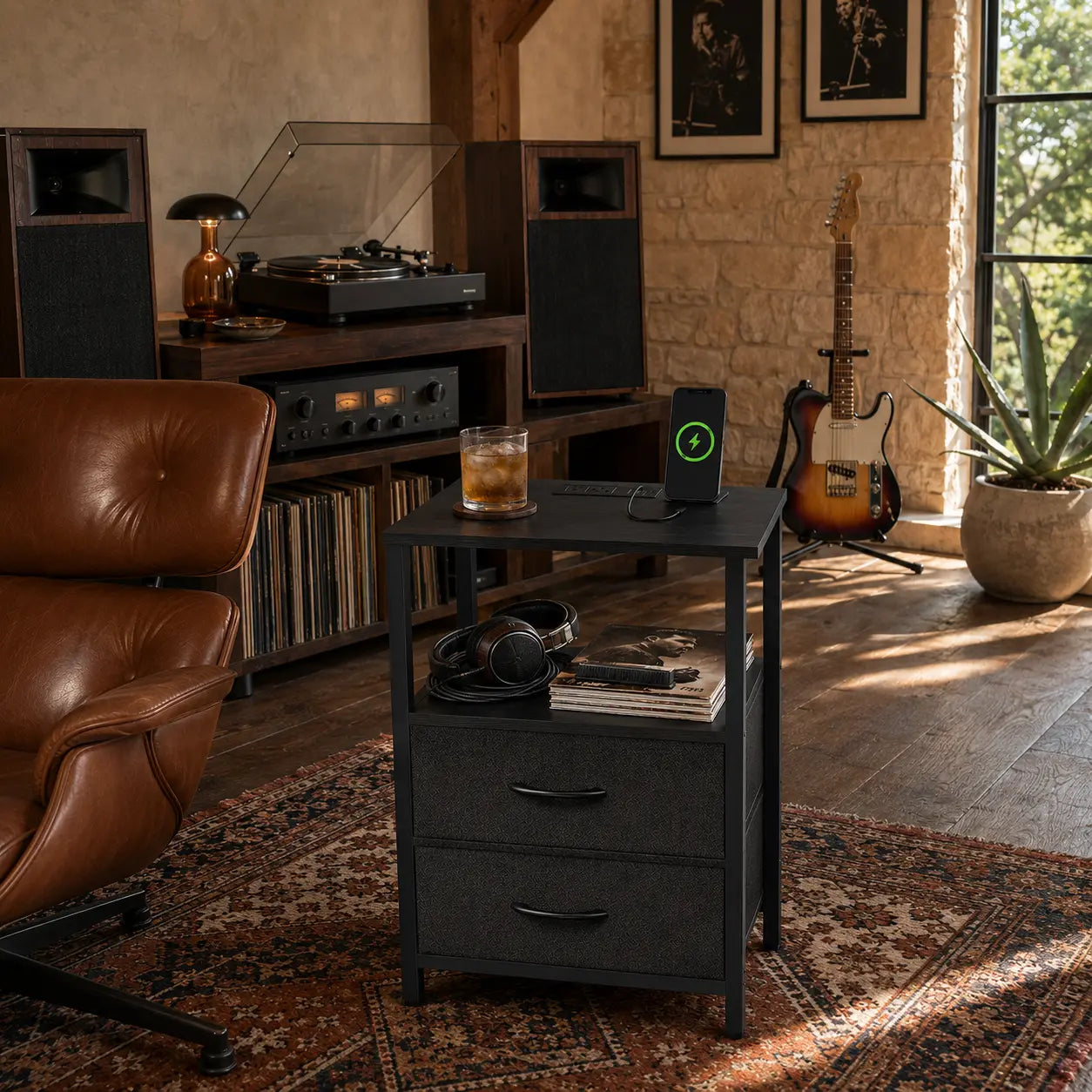 Nightstand in a character-filled home interior