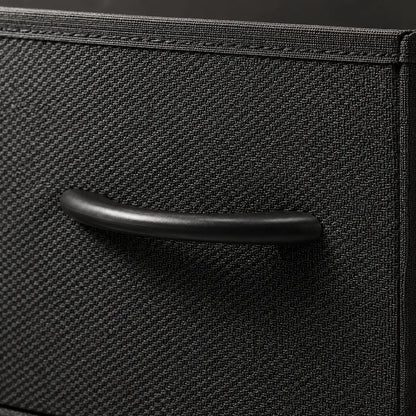 Close-up of woven fabric drawer and curved handle