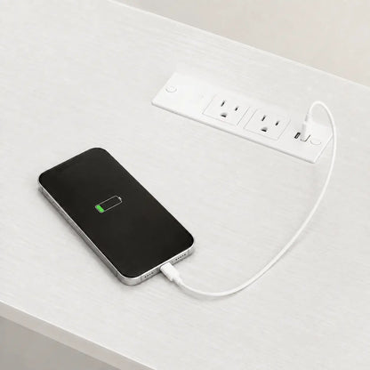 Built-in white charging panel with a connected smartphone