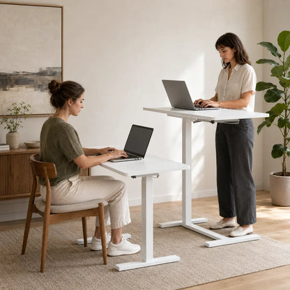 Mobile workstation in use in a bright everyday living room
